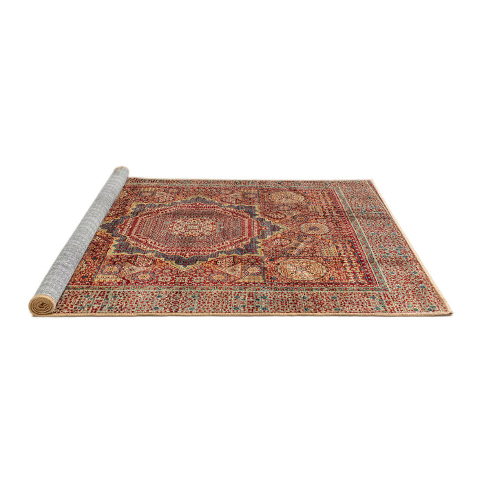 Sideview of Machine Washable Abstract Red Rug, wshabs4149
