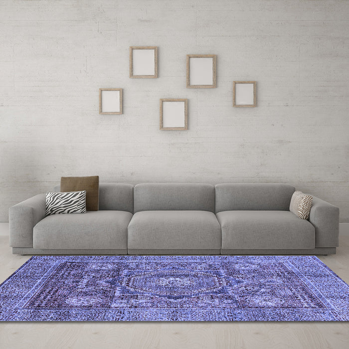 Machine Washable Abstract Blue Modern Rug in a Living Room, wshabs4149blu