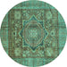 Round Abstract Turquoise Modern Rug, abs4149turq