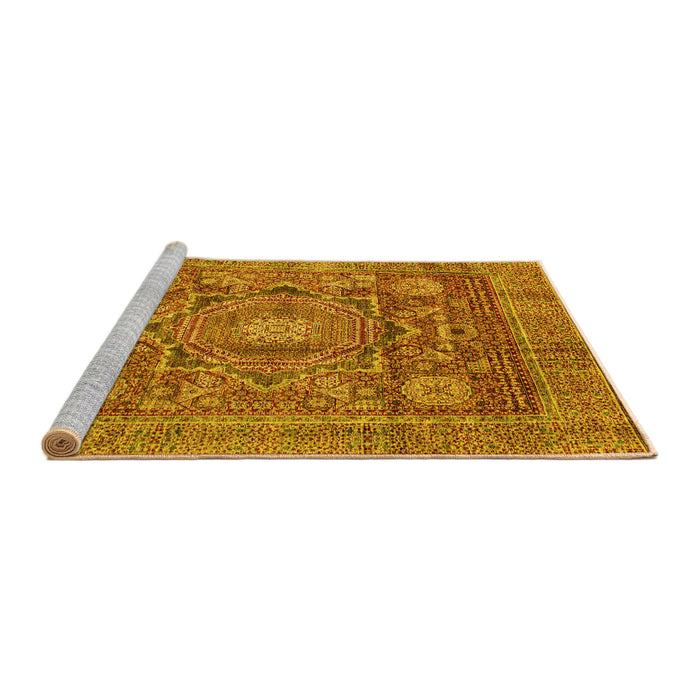 Sideview of Machine Washable Abstract Yellow Modern Rug, wshabs4149yw