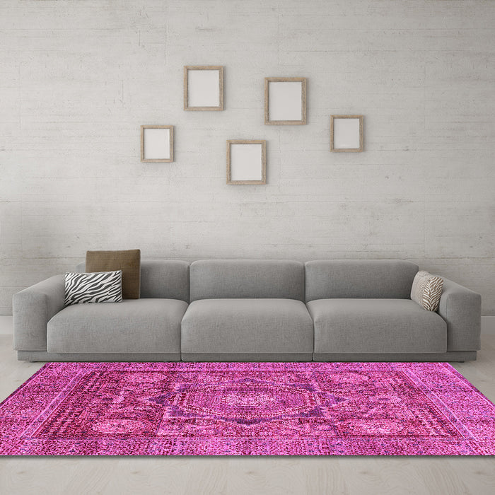 Machine Washable Abstract Pink Modern Rug in a Living Room, wshabs4149pnk