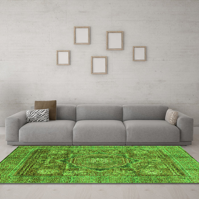 Machine Washable Abstract Green Modern Area Rugs in a Living Room,, wshabs4149grn