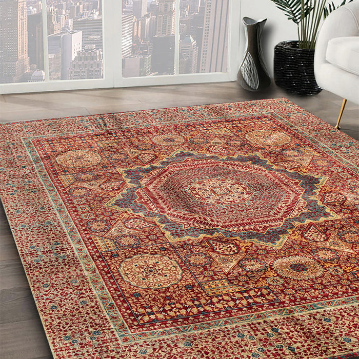 Abstract Red Modern Rug in Family Room, abs4149