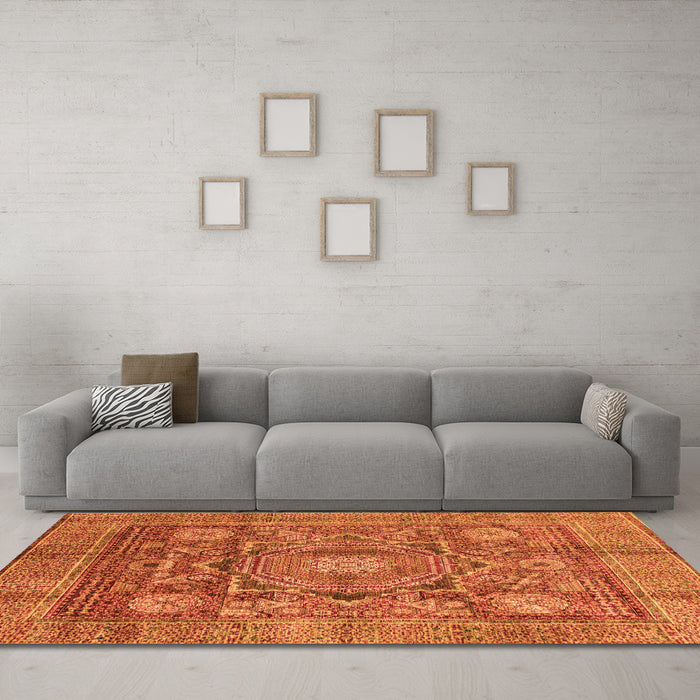 Machine Washable Abstract Orange Modern Area Rugs in a Living Room, wshabs4149org