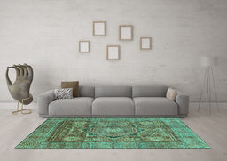 Machine Washable Abstract Turquoise Modern Area Rugs in a Living Room,, wshabs4149turq