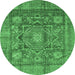 Round Machine Washable Abstract Emerald Green Modern Area Rugs, wshabs4149emgrn