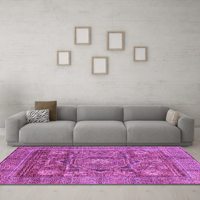 Machine Washable Abstract Purple Modern Area Rugs in a Living Room, wshabs4149pur