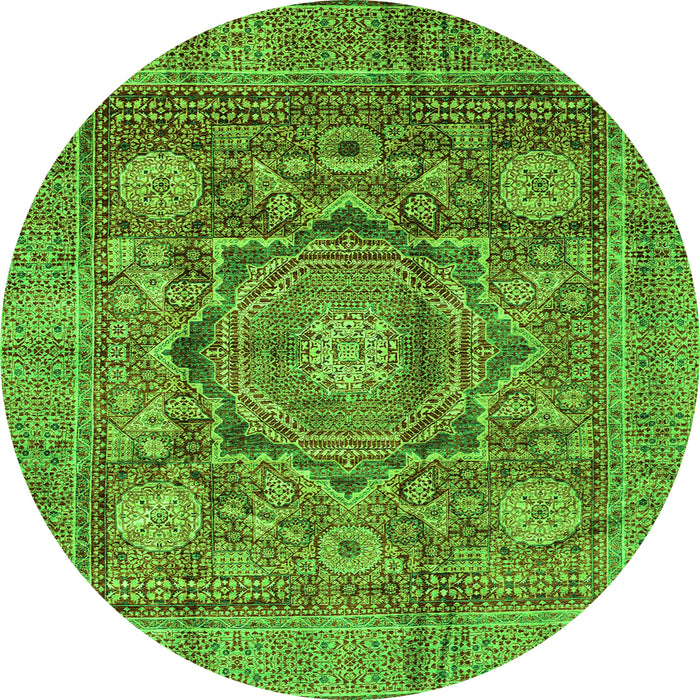 Round Machine Washable Abstract Green Modern Area Rugs, wshabs4149grn