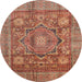 Round Machine Washable Abstract Red Rug, wshabs4149