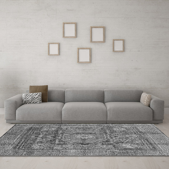 Machine Washable Abstract Gray Modern Rug in a Living Room,, wshabs4149gry