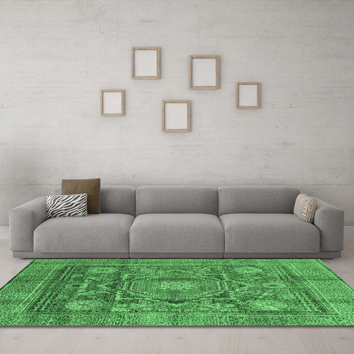 Machine Washable Abstract Emerald Green Modern Area Rugs in a Living Room,, wshabs4149emgrn
