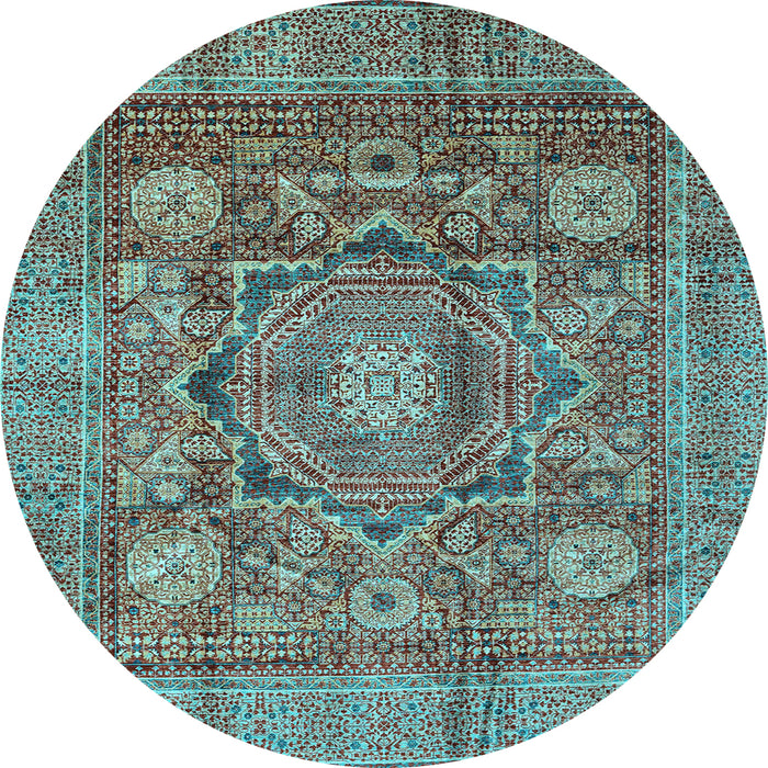 Round Machine Washable Abstract Light Blue Modern Rug, wshabs4149lblu