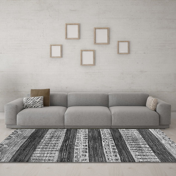 Machine Washable Abstract Gray Modern Rug in a Living Room,, wshabs414gry