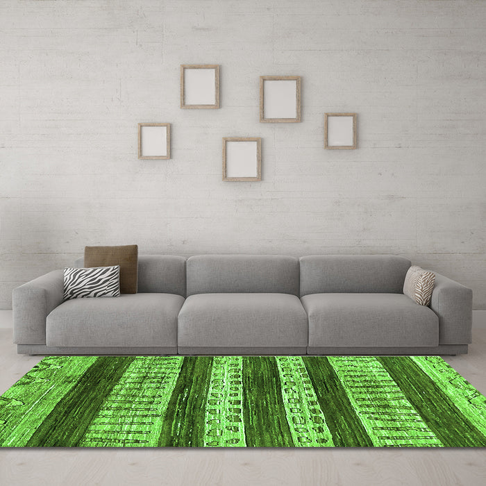 Machine Washable Abstract Green Modern Area Rugs in a Living Room,, wshabs414grn