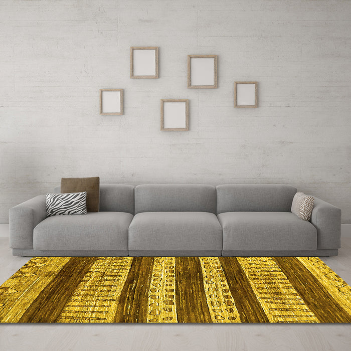 Machine Washable Abstract Yellow Modern Rug in a Living Room, wshabs414yw