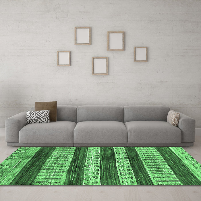 Machine Washable Abstract Emerald Green Modern Area Rugs in a Living Room,, wshabs414emgrn
