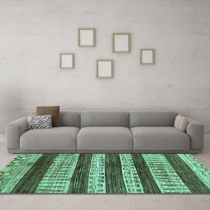 Machine Washable Abstract Turquoise Modern Area Rugs in a Living Room,, wshabs414turq