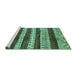 Sideview of Machine Washable Abstract Turquoise Modern Area Rugs, wshabs414turq