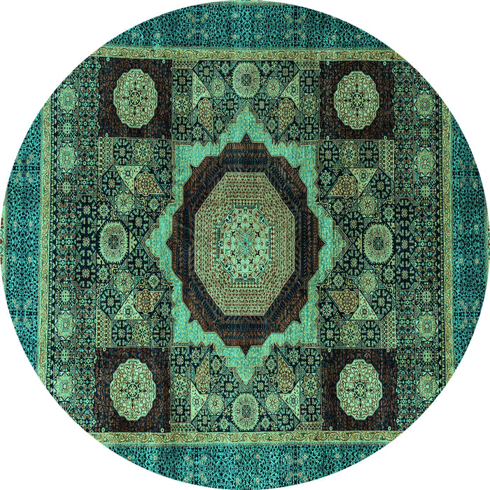 Round Abstract Turquoise Modern Rug, abs4150turq