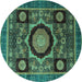 Round Abstract Turquoise Modern Rug, abs4150turq