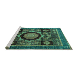 Sideview of Machine Washable Abstract Turquoise Modern Area Rugs, wshabs4150turq