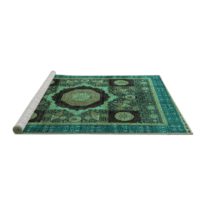 Sideview of Machine Washable Abstract Turquoise Modern Area Rugs, wshabs4150turq
