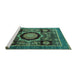 Sideview of Machine Washable Abstract Turquoise Modern Area Rugs, wshabs4150turq