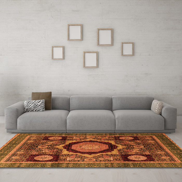 Machine Washable Abstract Orange Modern Area Rugs in a Living Room, wshabs4150org