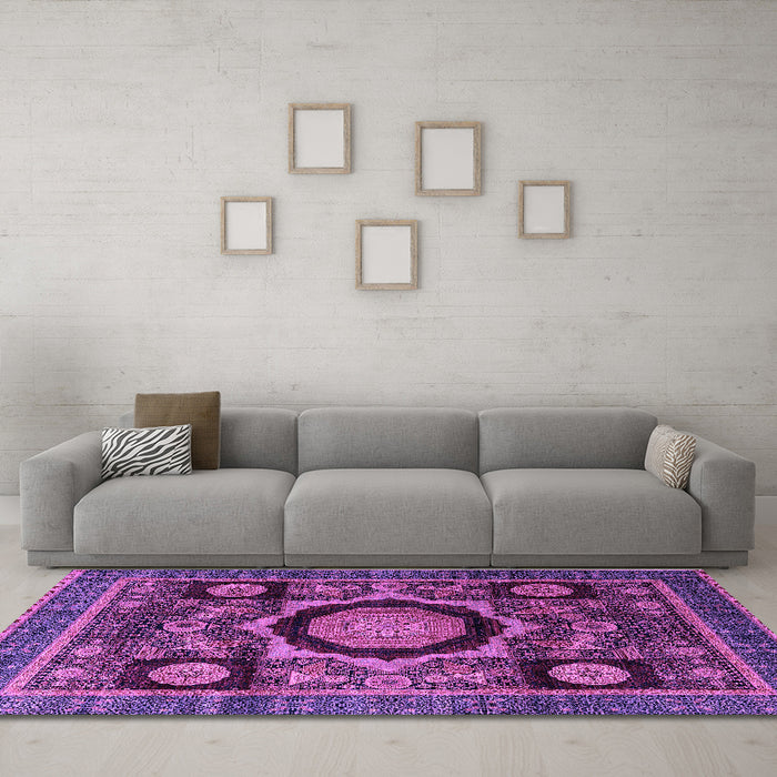 Machine Washable Abstract Purple Modern Area Rugs in a Living Room, wshabs4150pur