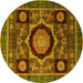 Round Machine Washable Abstract Yellow Modern Rug, wshabs4150yw