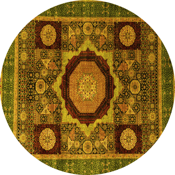 Round Abstract Yellow Modern Rug, abs4150yw