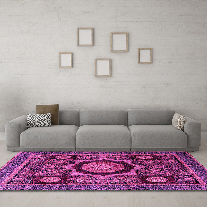 Machine Washable Abstract Pink Modern Rug in a Living Room, wshabs4150pnk