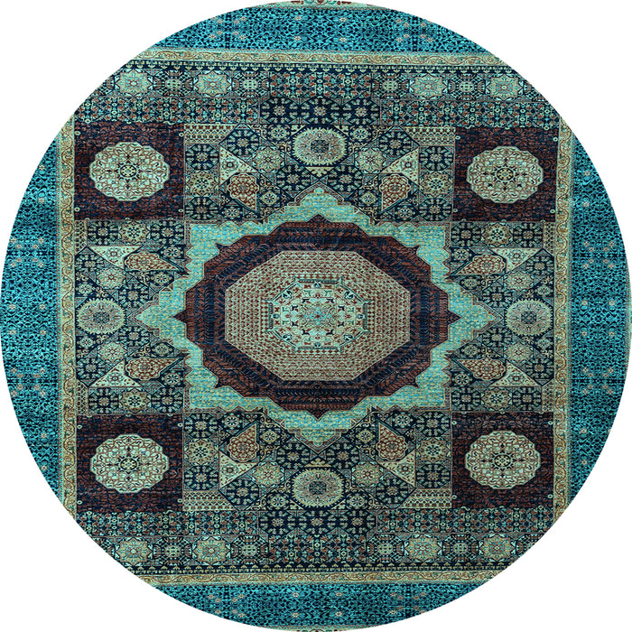 Round Machine Washable Abstract Light Blue Modern Rug, wshabs4150lblu