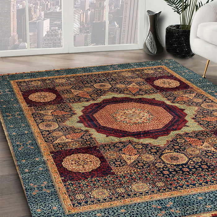 Abstract Red Modern Rug in Family Room, abs4150