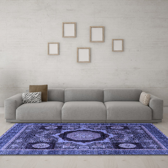 Machine Washable Abstract Blue Modern Rug in a Living Room, wshabs4150blu
