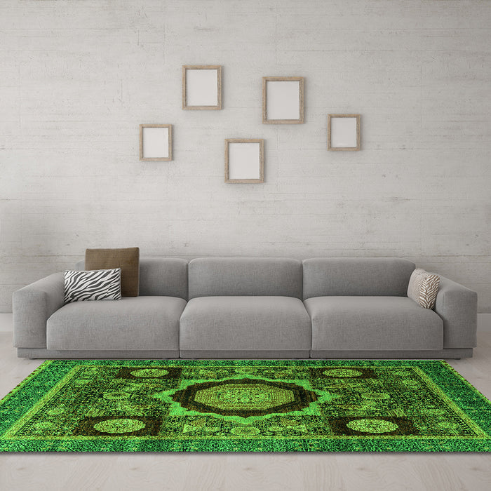 Machine Washable Abstract Green Modern Area Rugs in a Living Room,, wshabs4150grn