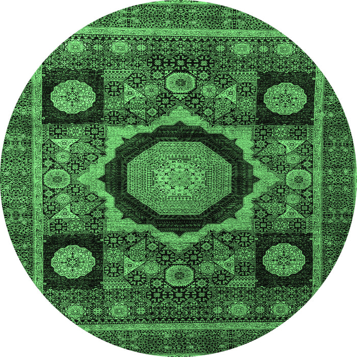 Round Abstract Emerald Green Modern Rug, abs4150emgrn