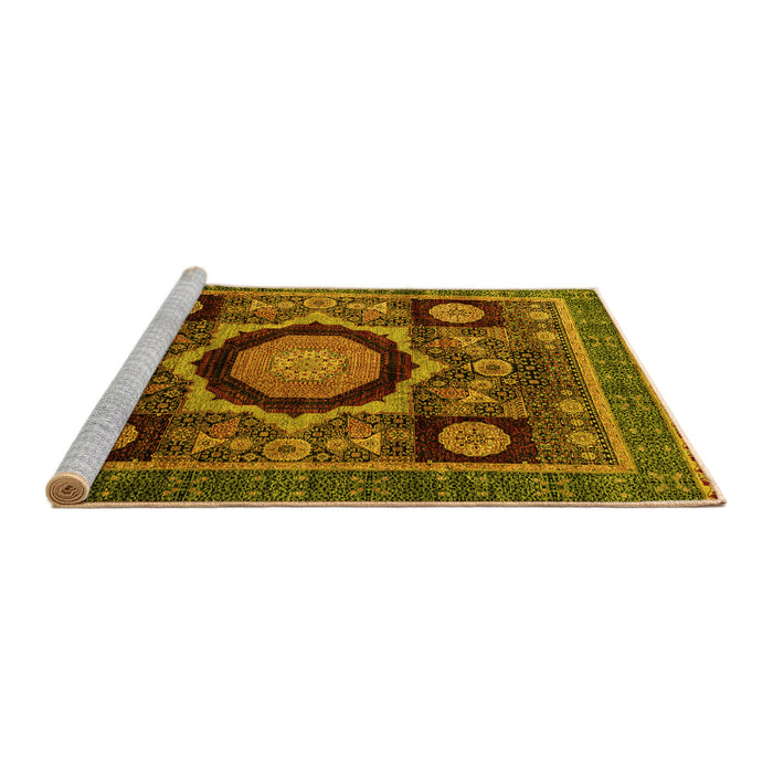 Sideview of Machine Washable Abstract Yellow Modern Rug, wshabs4150yw