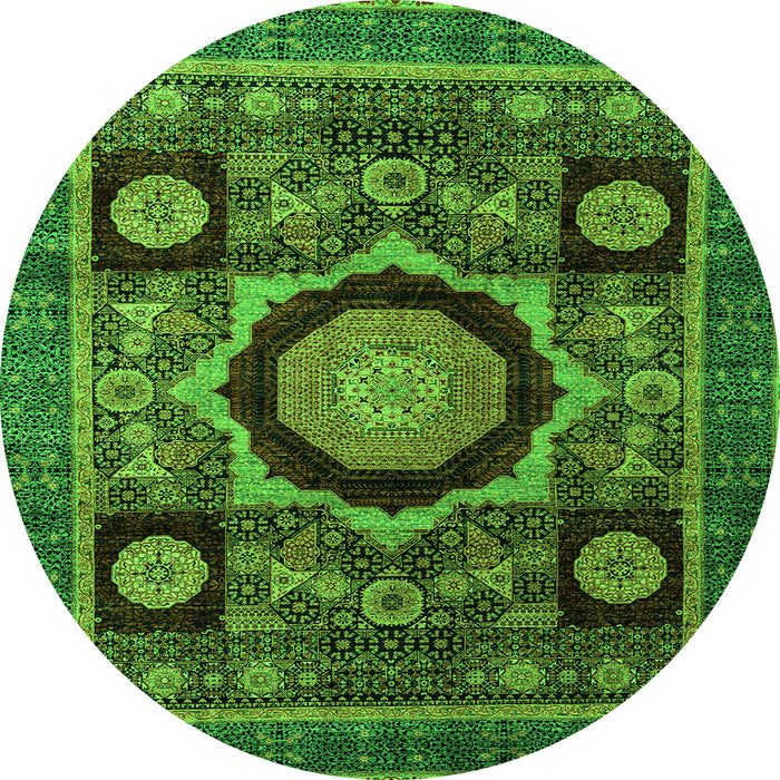 Round Machine Washable Abstract Green Modern Area Rugs, wshabs4150grn