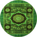 Round Machine Washable Abstract Green Modern Area Rugs, wshabs4150grn