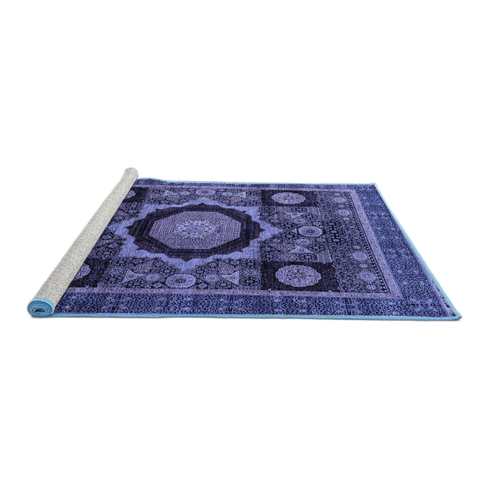 Sideview of Machine Washable Abstract Blue Modern Rug, wshabs4150blu