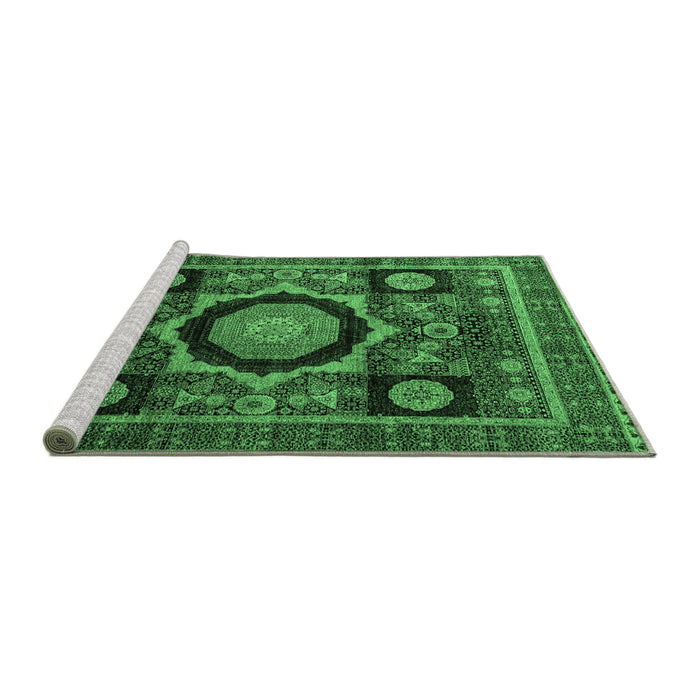 Sideview of Machine Washable Abstract Emerald Green Modern Area Rugs, wshabs4150emgrn