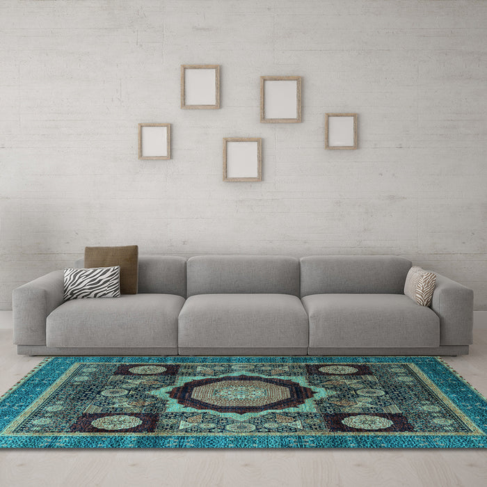 Machine Washable Abstract Light Blue Modern Rug in a Living Room, wshabs4150lblu