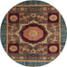 Round Machine Washable Abstract Night Red Rug, wshabs4150