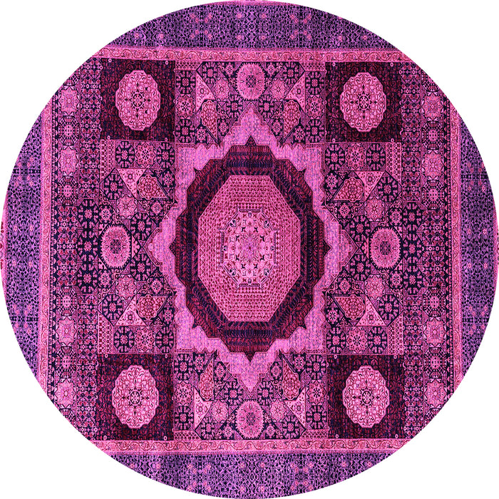 Round Machine Washable Abstract Pink Modern Rug, wshabs4150pnk
