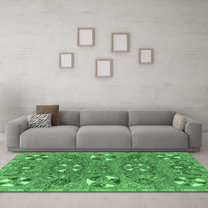 Machine Washable Abstract Emerald Green Modern Area Rugs in a Living Room,, wshabs4151emgrn