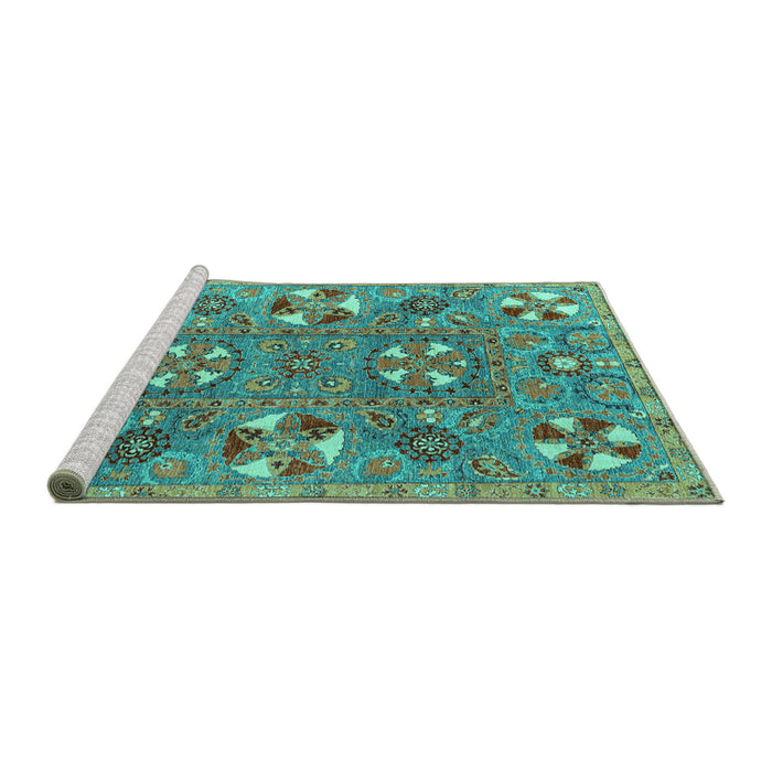 Sideview of Machine Washable Abstract Turquoise Modern Area Rugs, wshabs4151turq