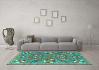 Machine Washable Abstract Turquoise Modern Rug, wshabs4151turq