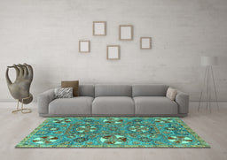 Machine Washable Abstract Turquoise Modern Area Rugs in a Living Room,, wshabs4151turq