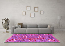Machine Washable Abstract Pink Modern Rug in a Living Room, wshabs4151pnk